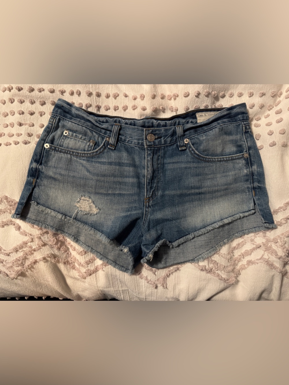 rag & bone Blue Distressed Denim Shorts